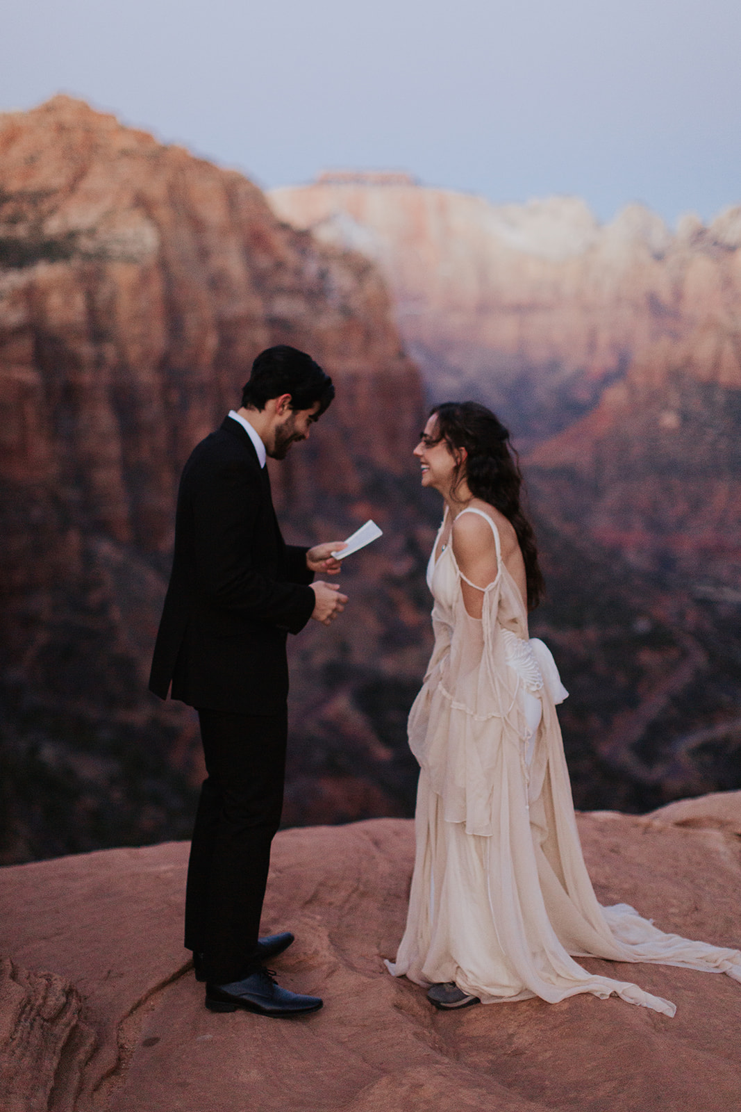 couple exchanges vows at Zion National Park wedding