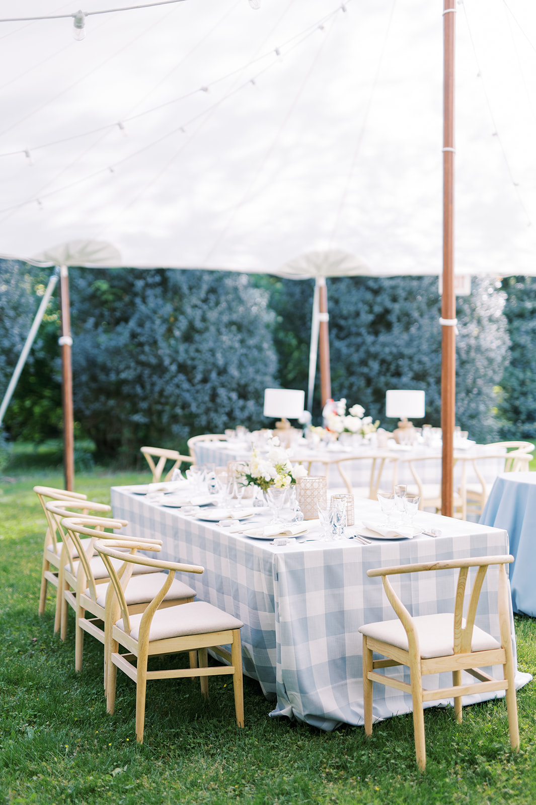 blue and white chic picnic vibes for this Grandmillennial Intimate Backyard Spring Afternoon Wedding in Philadelphia