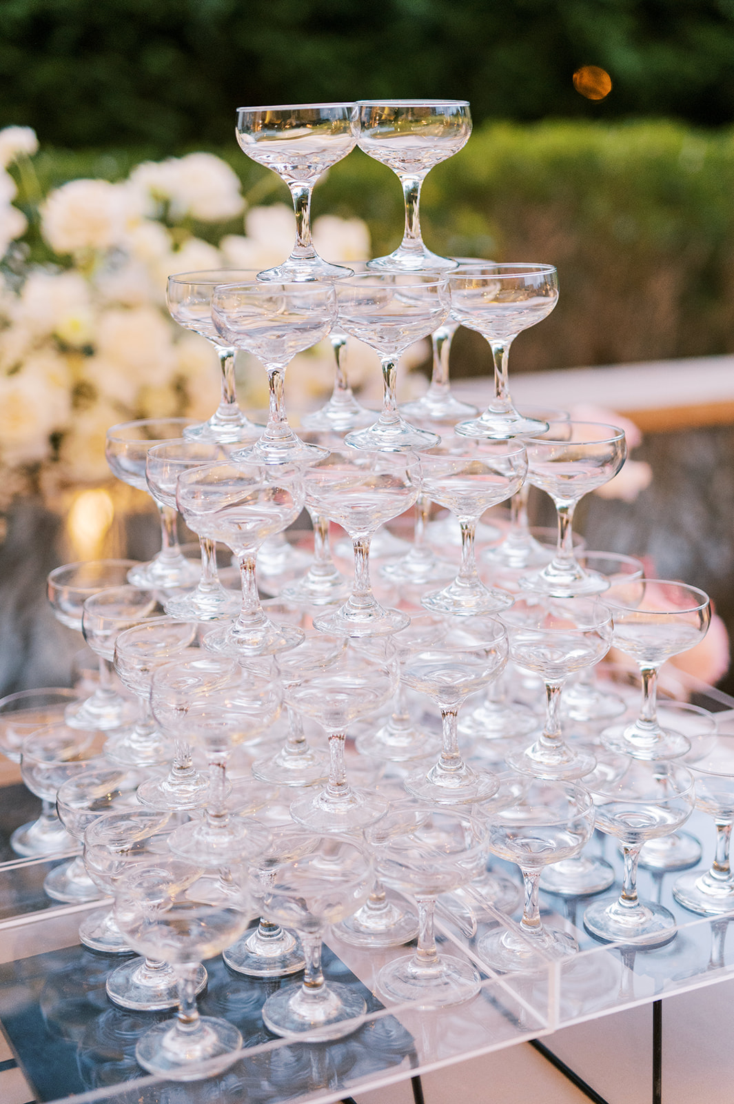 tower of champagne glasses