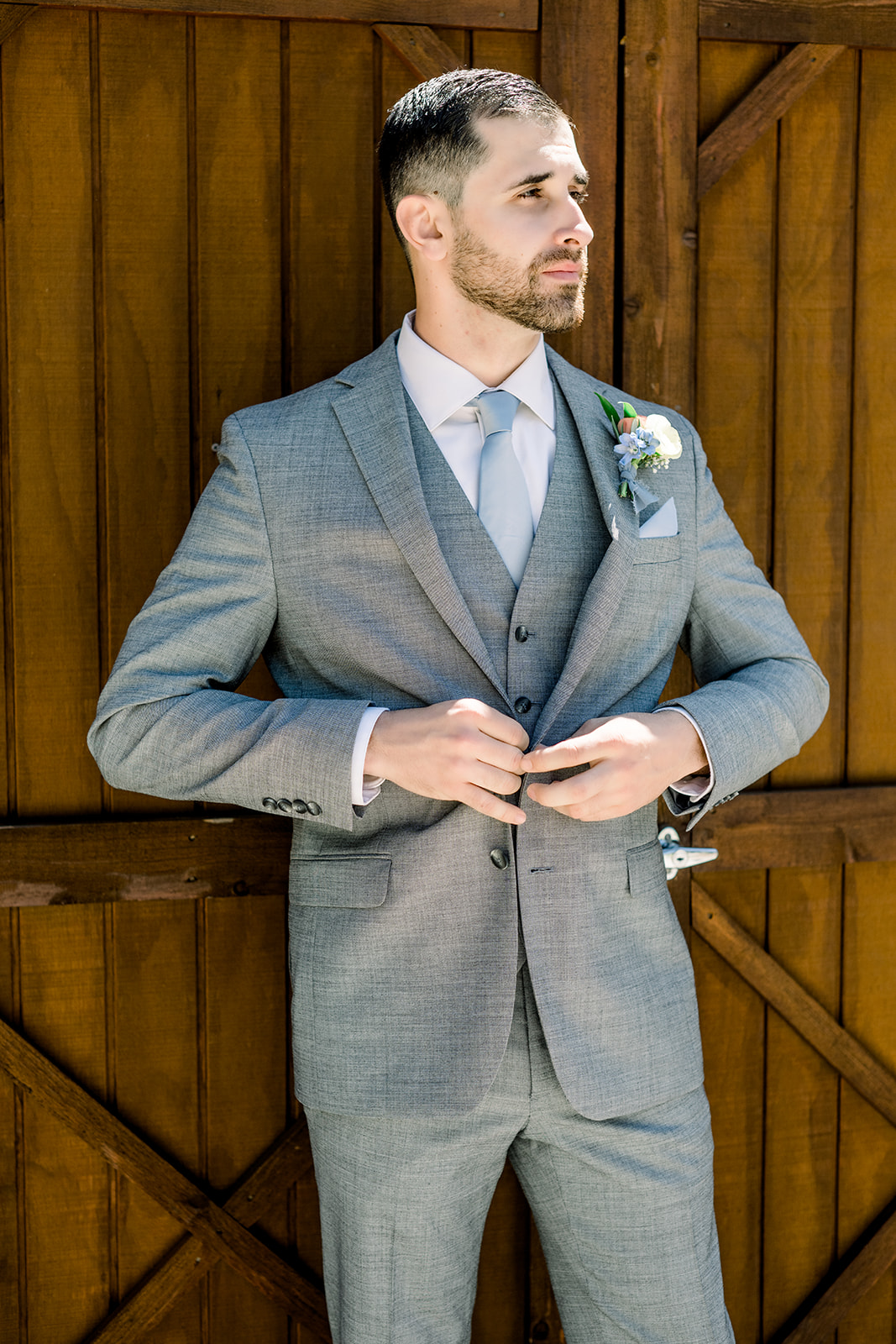 Sonora CA wedding groom grey suit