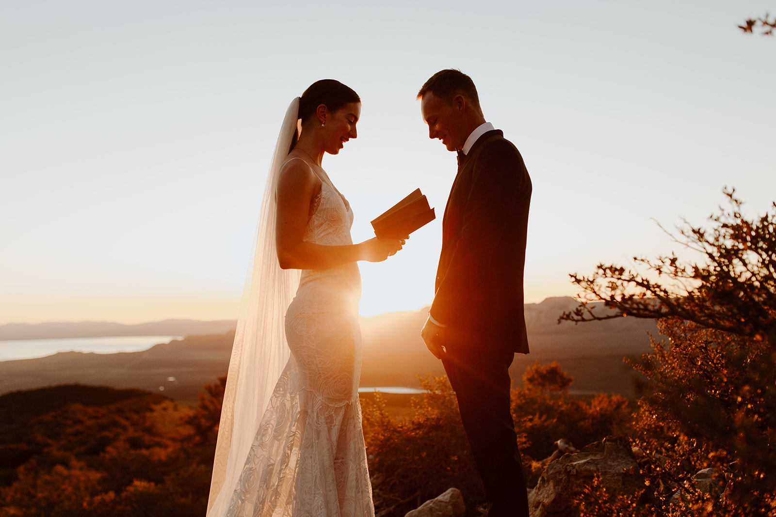 couple celebrates mountainside sunrise elopement