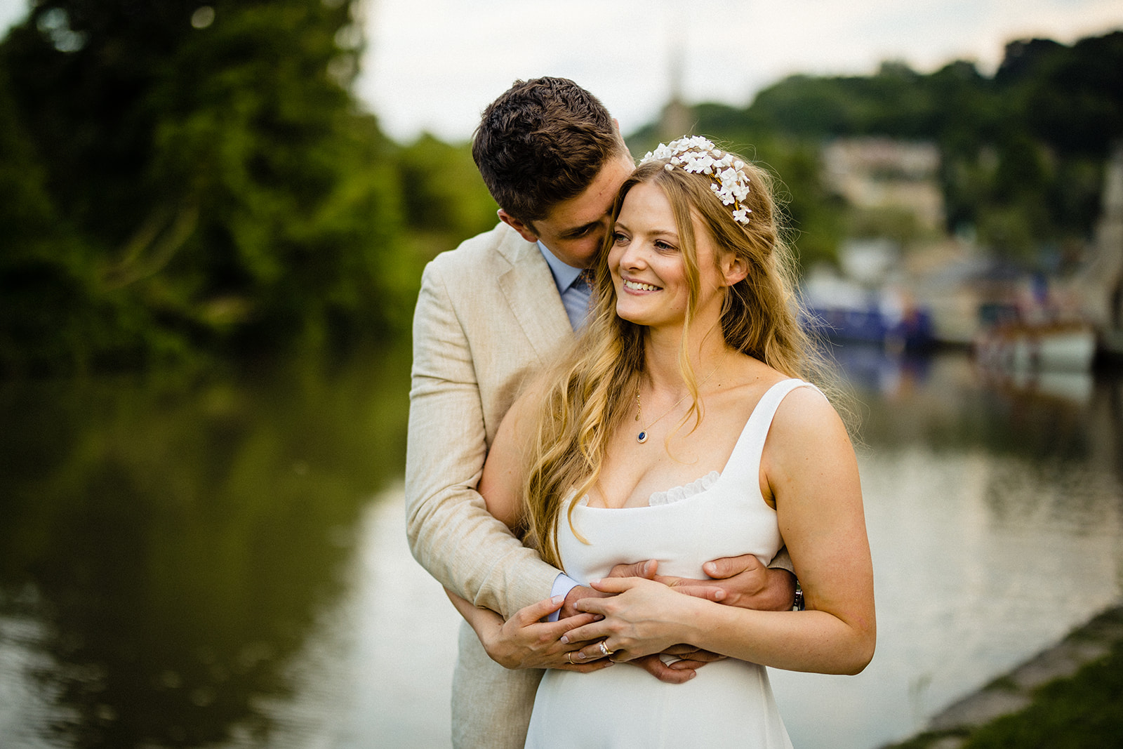 Wedding couple on canal, Bath
