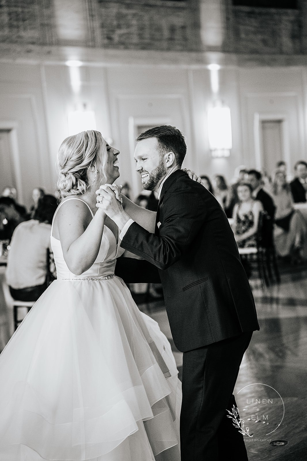 Bridal couple laughing during first dance cincinnati wedding photography
