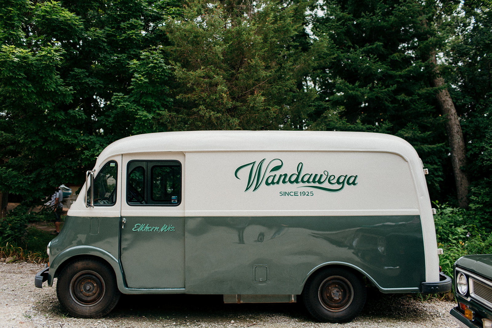 Film photo of the bus at Camp Wandawega