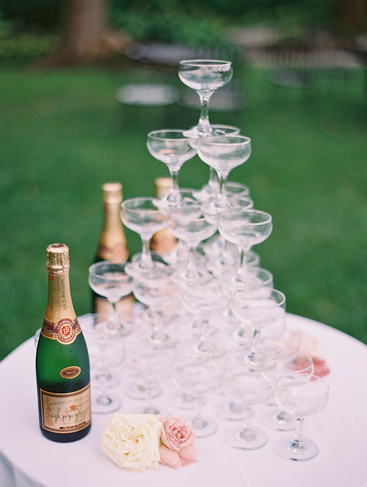 champagne tower at Summer Crossed Keys Estate Wedding by Haley Richter Photography