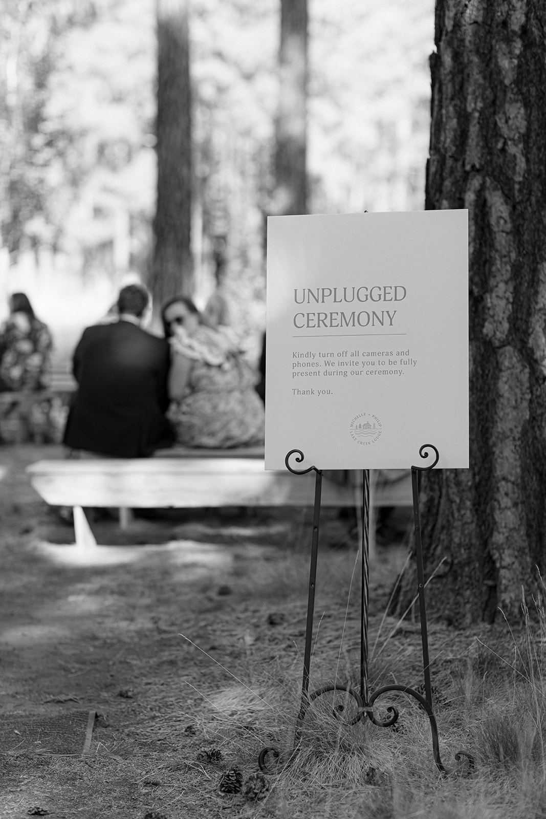 unplugged ceremony sign at lake creek lodge