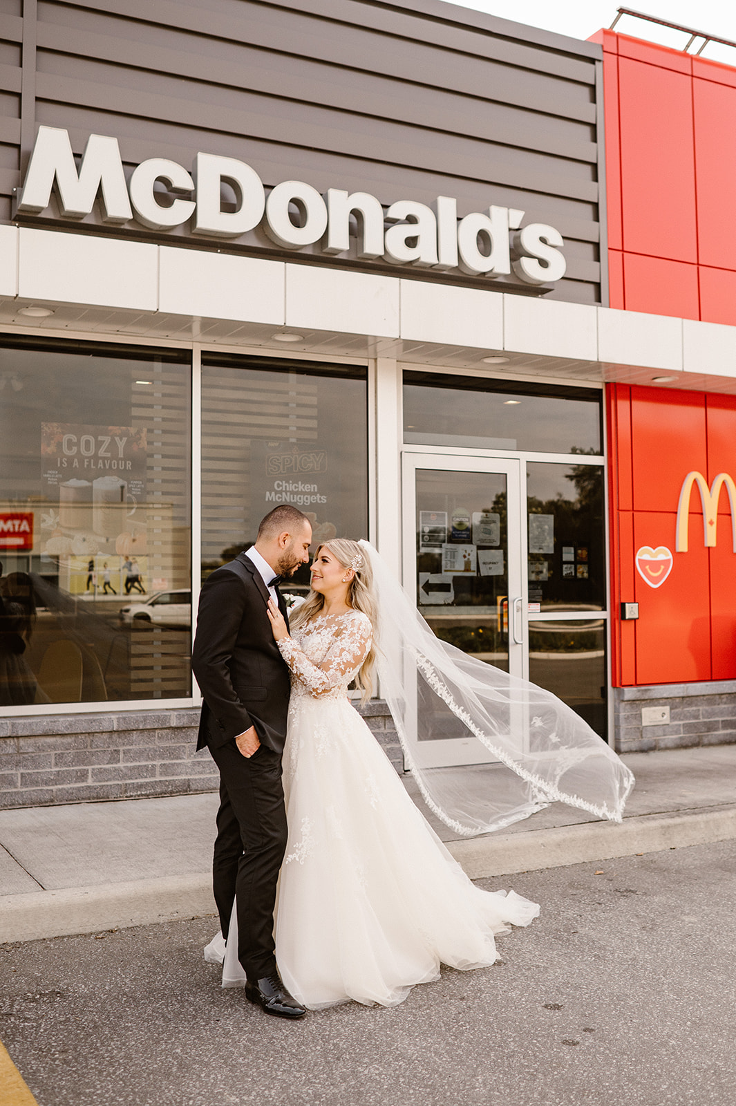 Bride and Groom make a stop at McDonalds on their wedding day