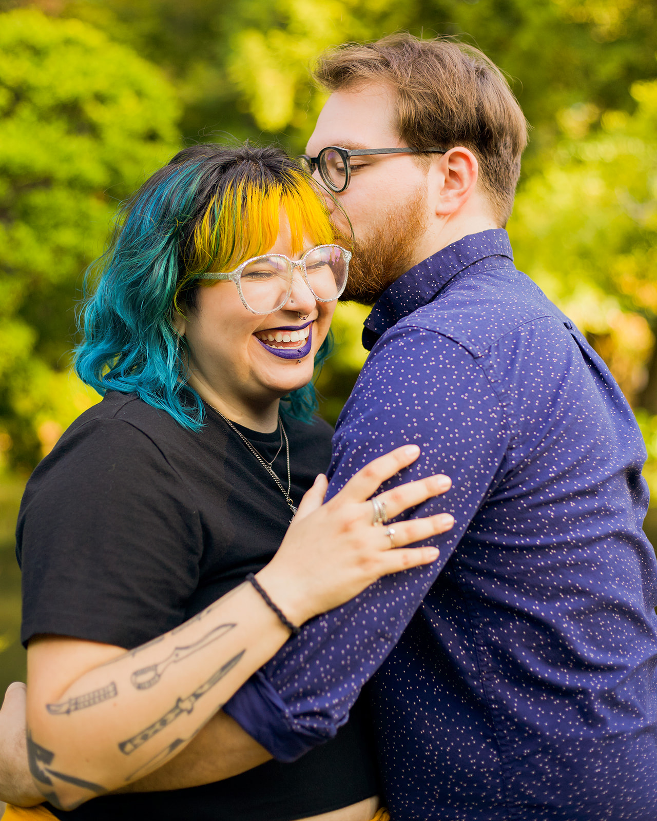 colorful queer couple at a garden