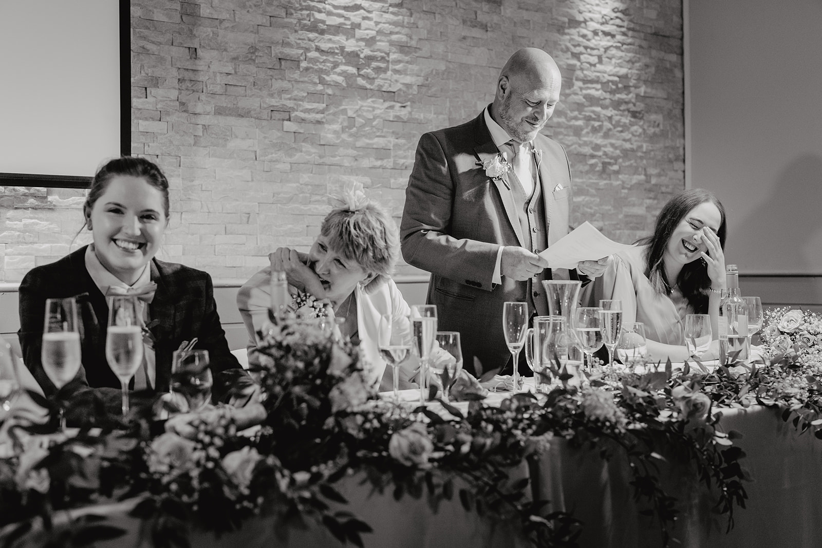 The Brewhouse & Kitchen Wedding Photography - the bride reacting to her fathers wedding speech