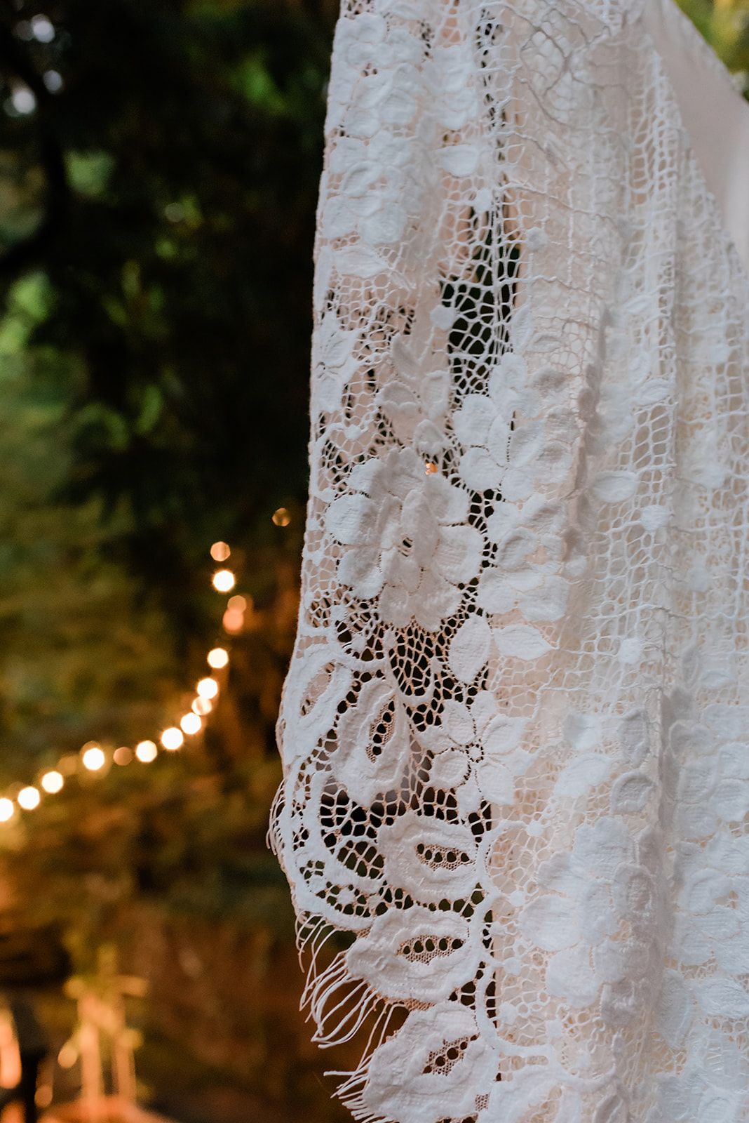 This is a picture of a close-up of a wedding dress.
