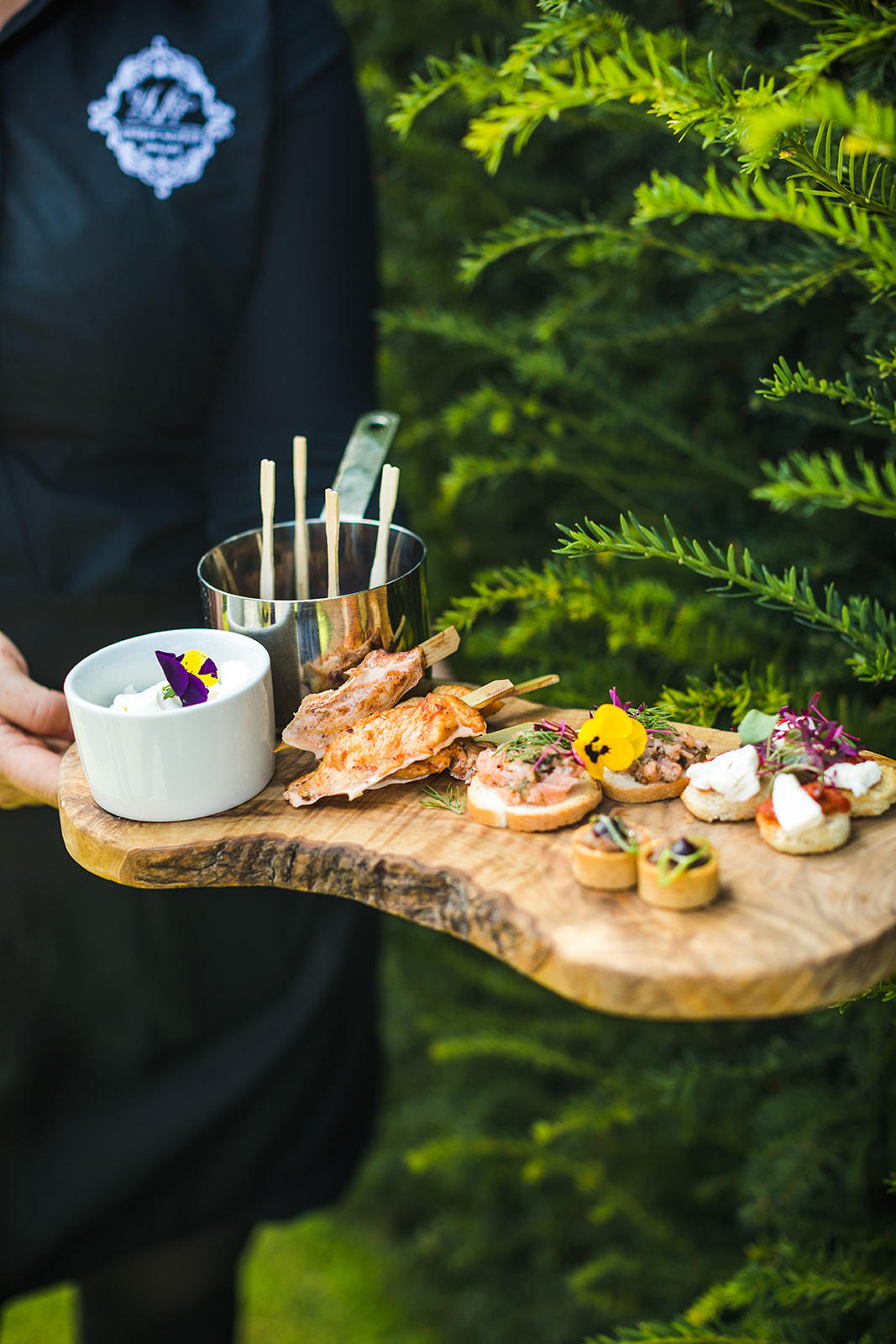Canapes being served at Oxnead Hall Norfolk on their wedding day