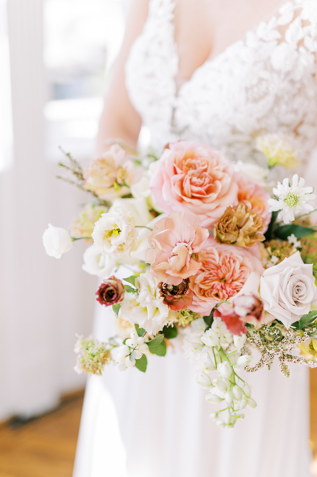 gorgeous luxury pink autumn floral bouquet for greenville country club garden wedding