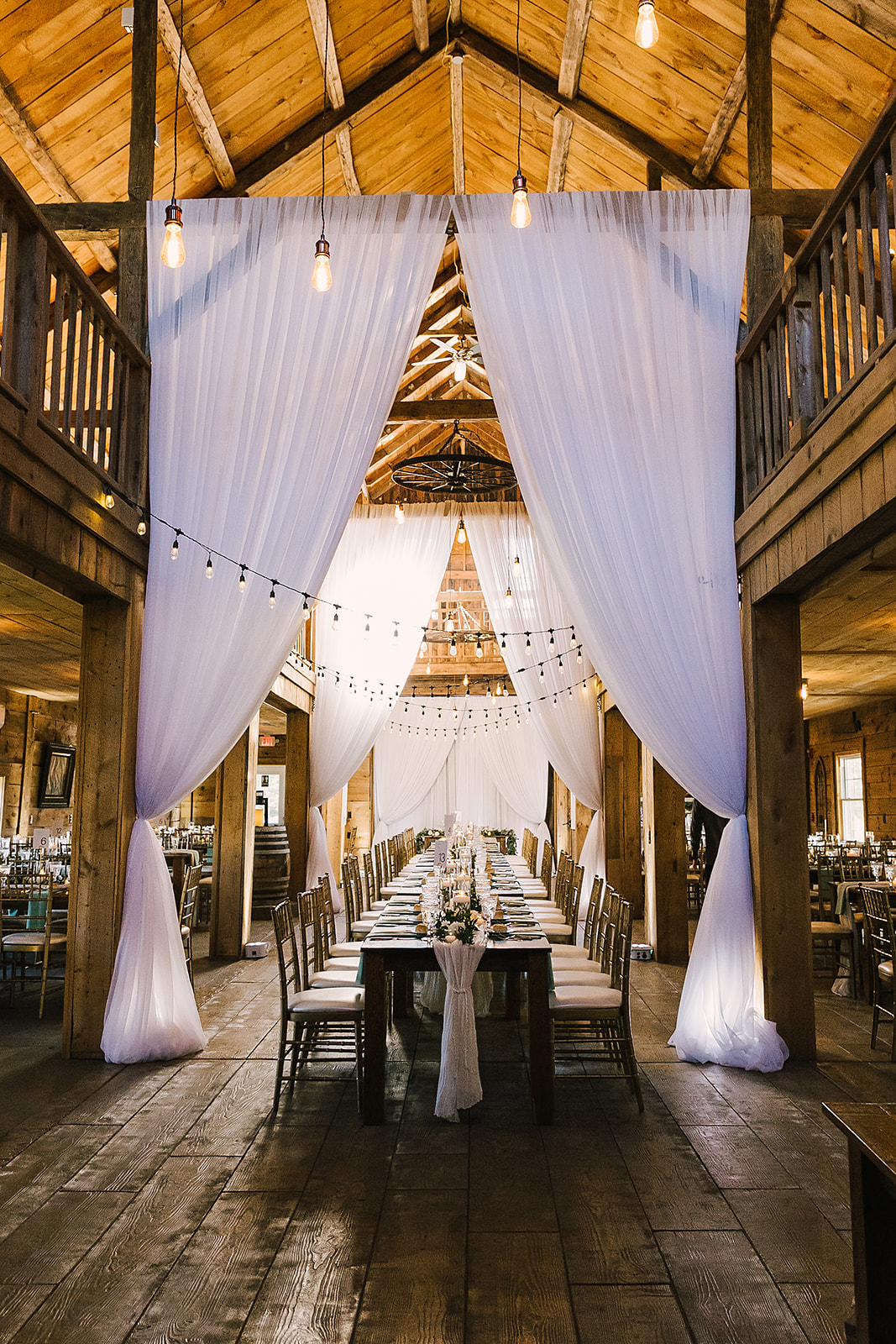 Riverwinds farm and estate Saco Maine Wedding reception details barn long tables