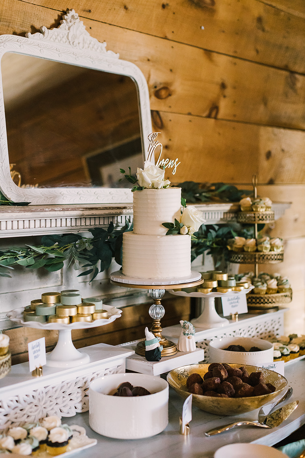 Riverwinds farm and estate Saco Maine Wedding reception details barn long tables desserts cake