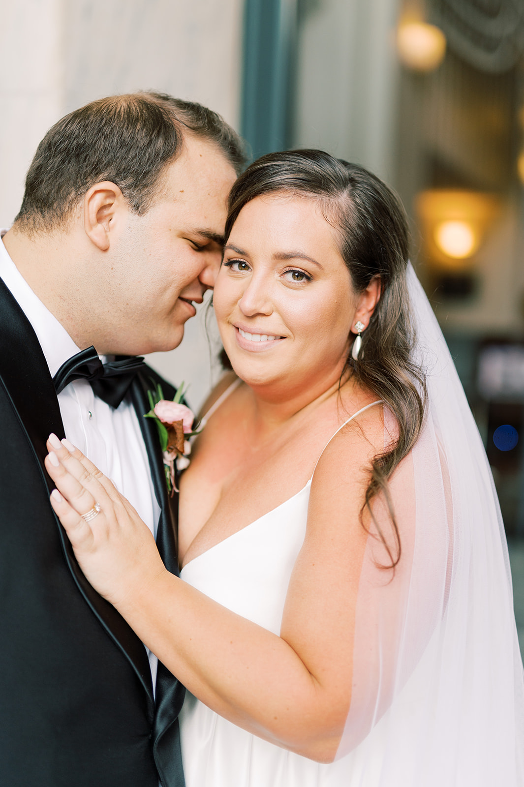 bride and groom embrace for this Classic and Airy AutumnWedding at Philadelphia’s Union Trust