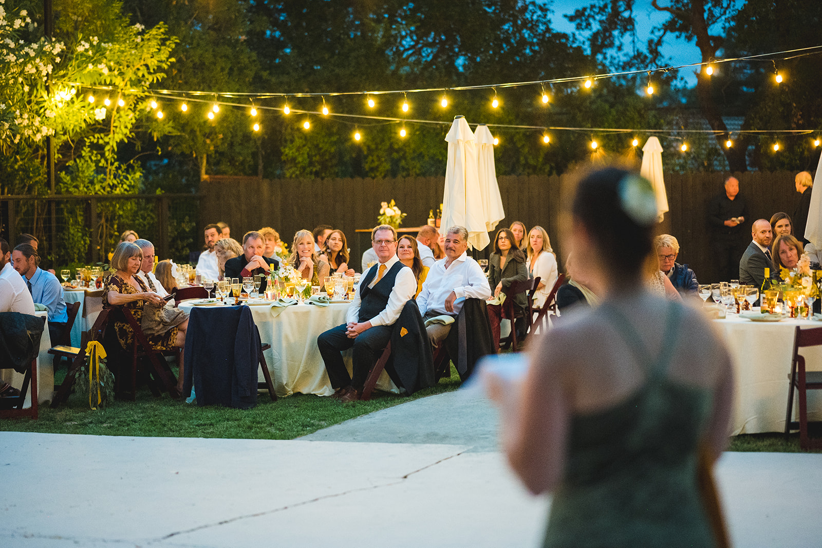 Emotional toasts and speeches during the elegant Napa Valley wedding reception