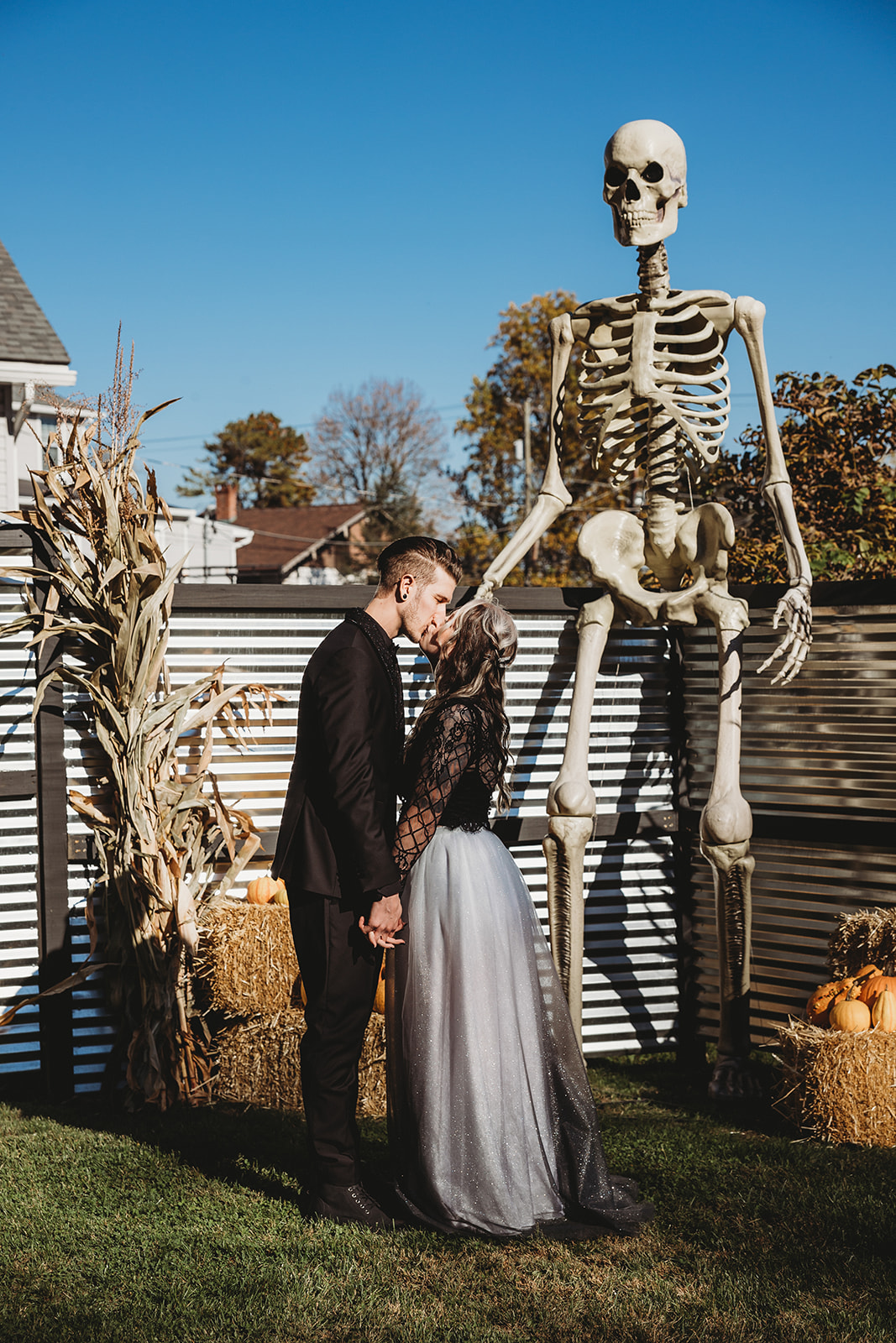 Berks County Halloween fall wedding backyard first look bride groom Pennsylvania spooky