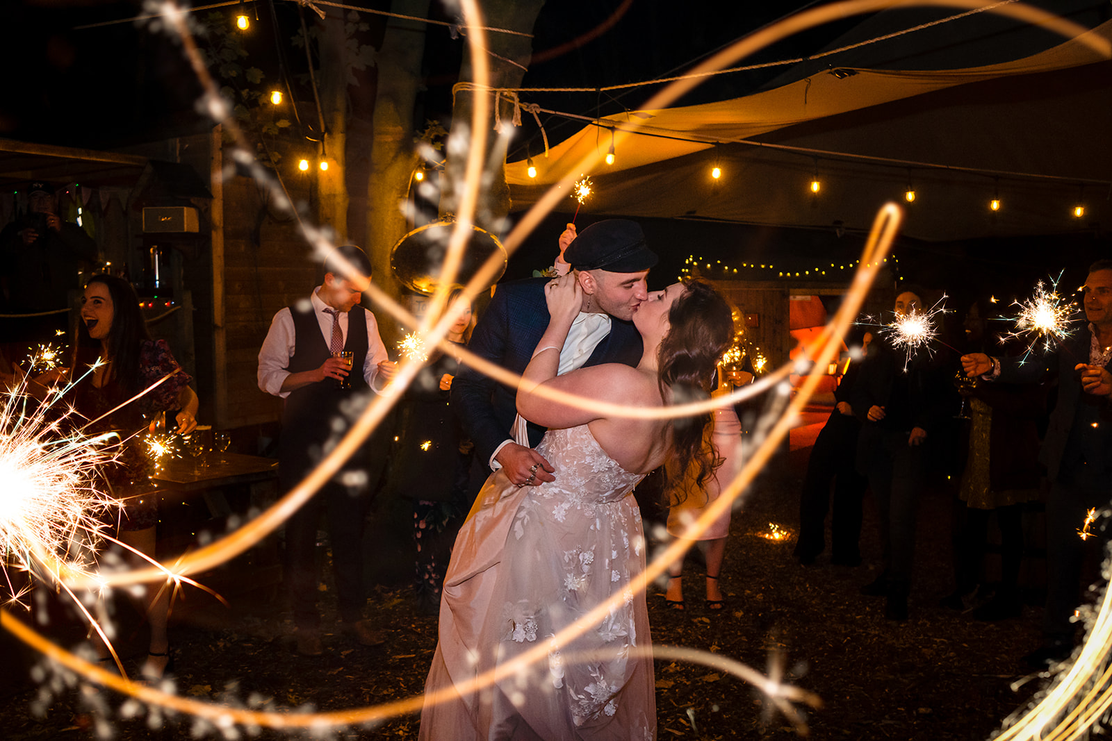 Sparkler exit at  Cockley Wood Weddings