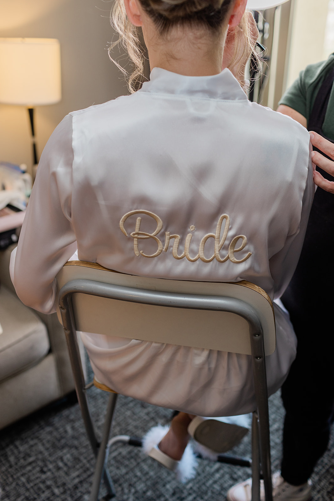 back of bridal robe that says bride