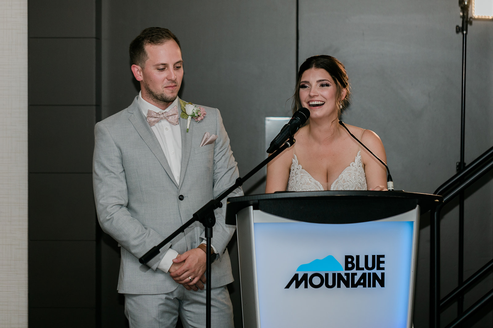bride and groom give their thank you speech