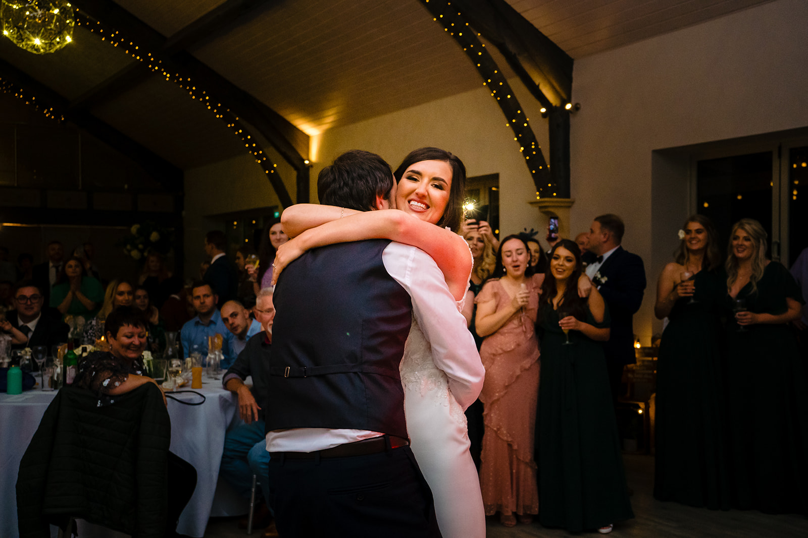 husband and wife first dance at yorkshire wedding barn
