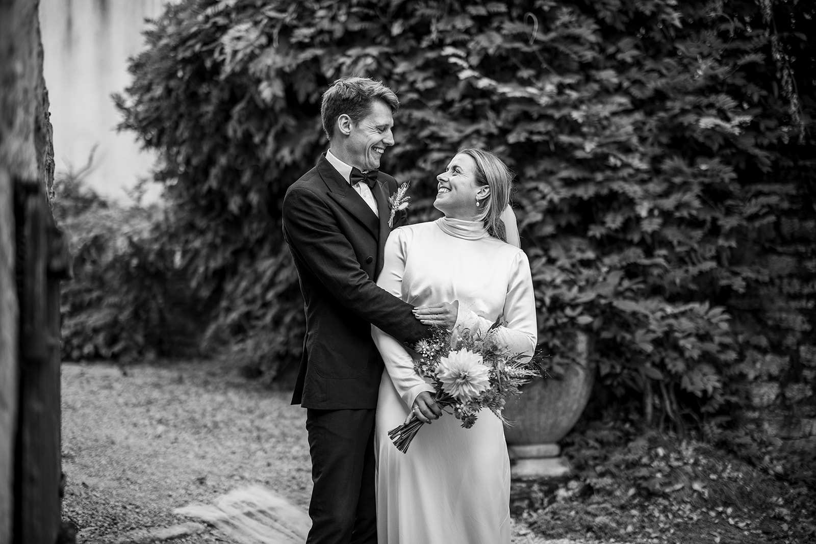 Destination wedding photography in France, black and white wedding photo