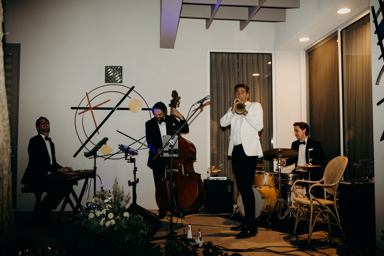 jazz band at backyard wedding