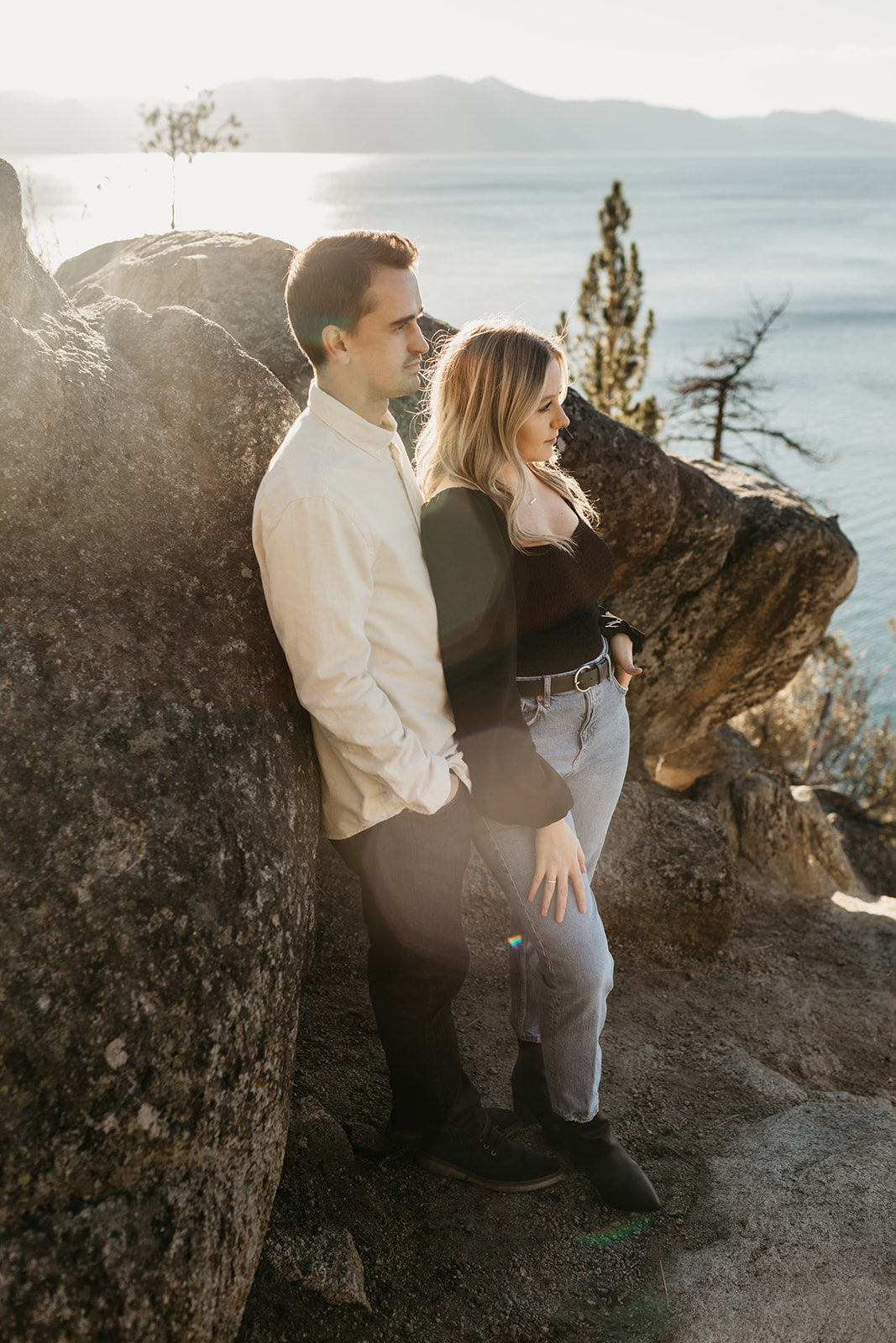 couple looks out at view in Lake Tahoe Nevada