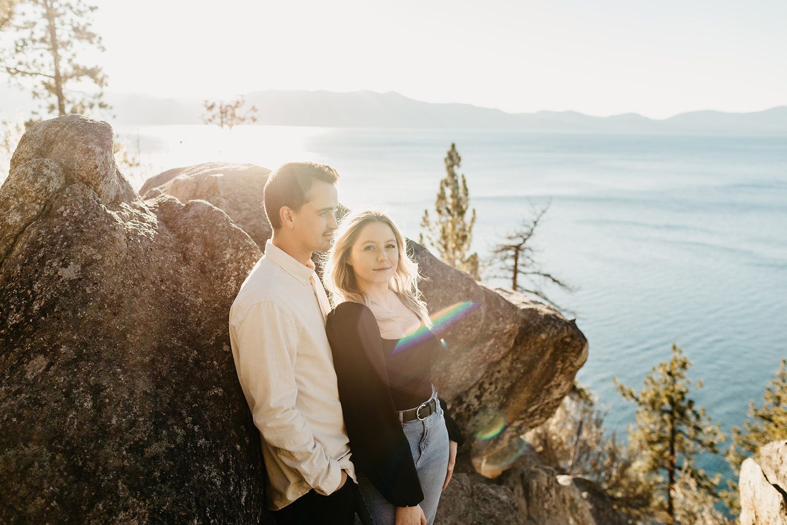 Couple posing in lake tahoe nevada