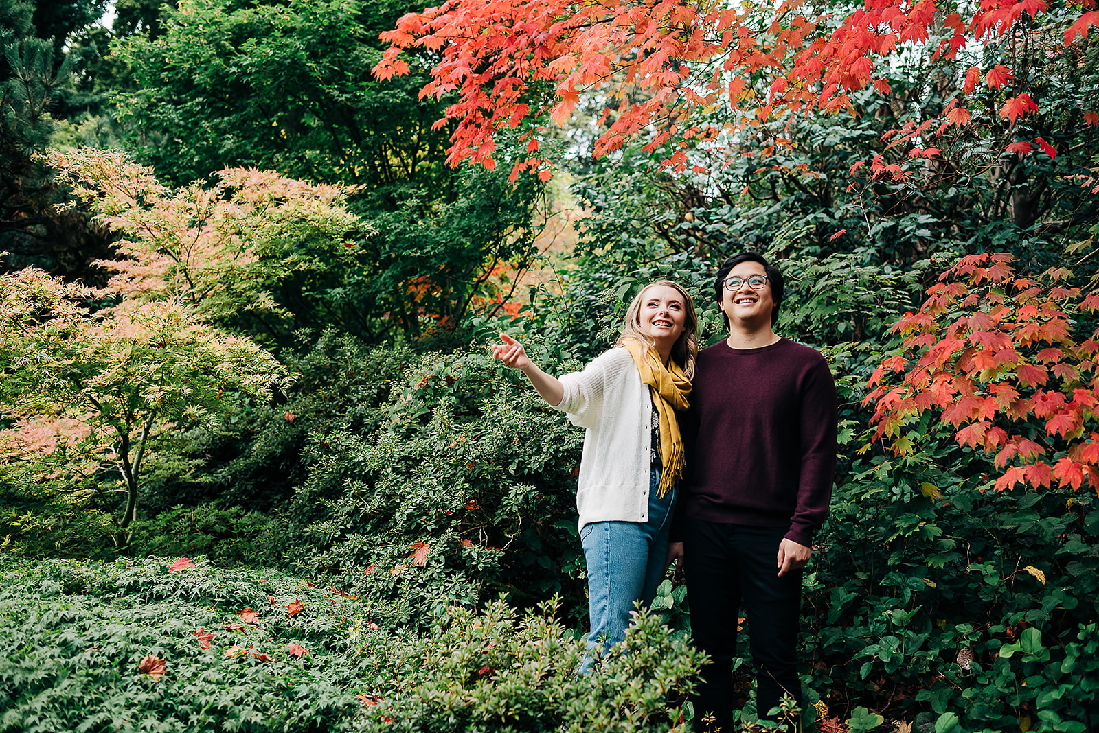 fall engagement session at kubota garden in seattle