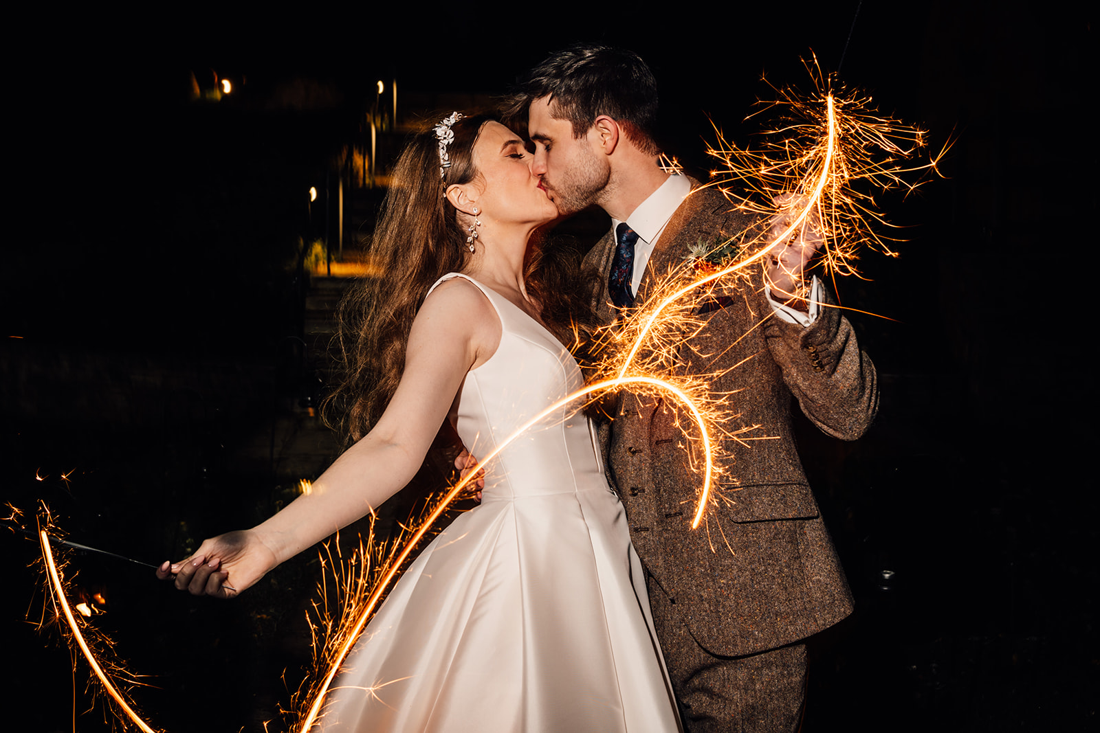 barn at upcote wedding sparklers