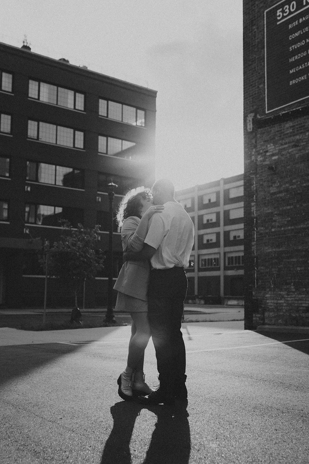 A couple in North loop Minneapolis for an urban anniversary photoshoot