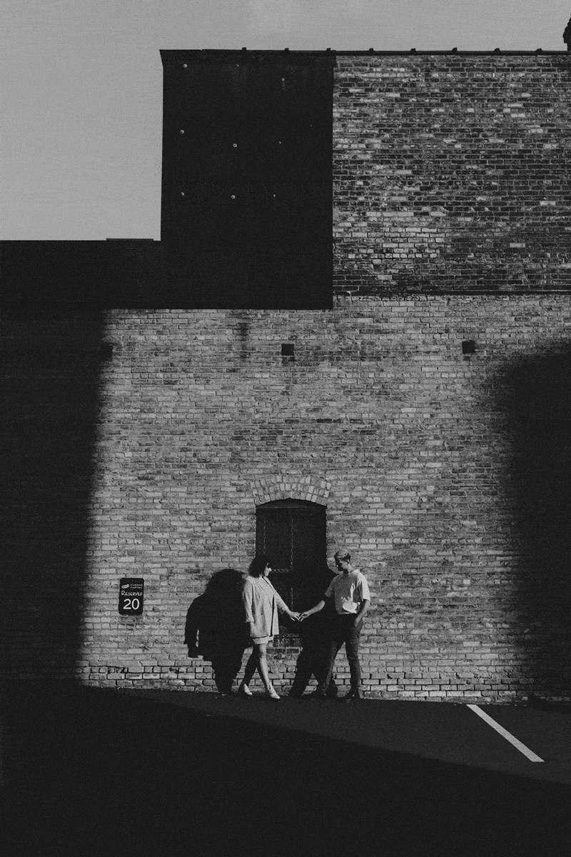 A couple in North loop Minneapolis for an urban anniversary photoshoot