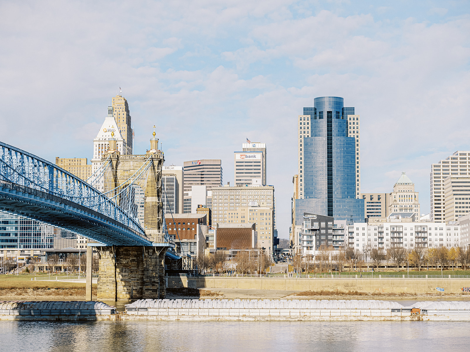 Proposal in Covington with Cincinnati Skyline and Roebling Bridge 