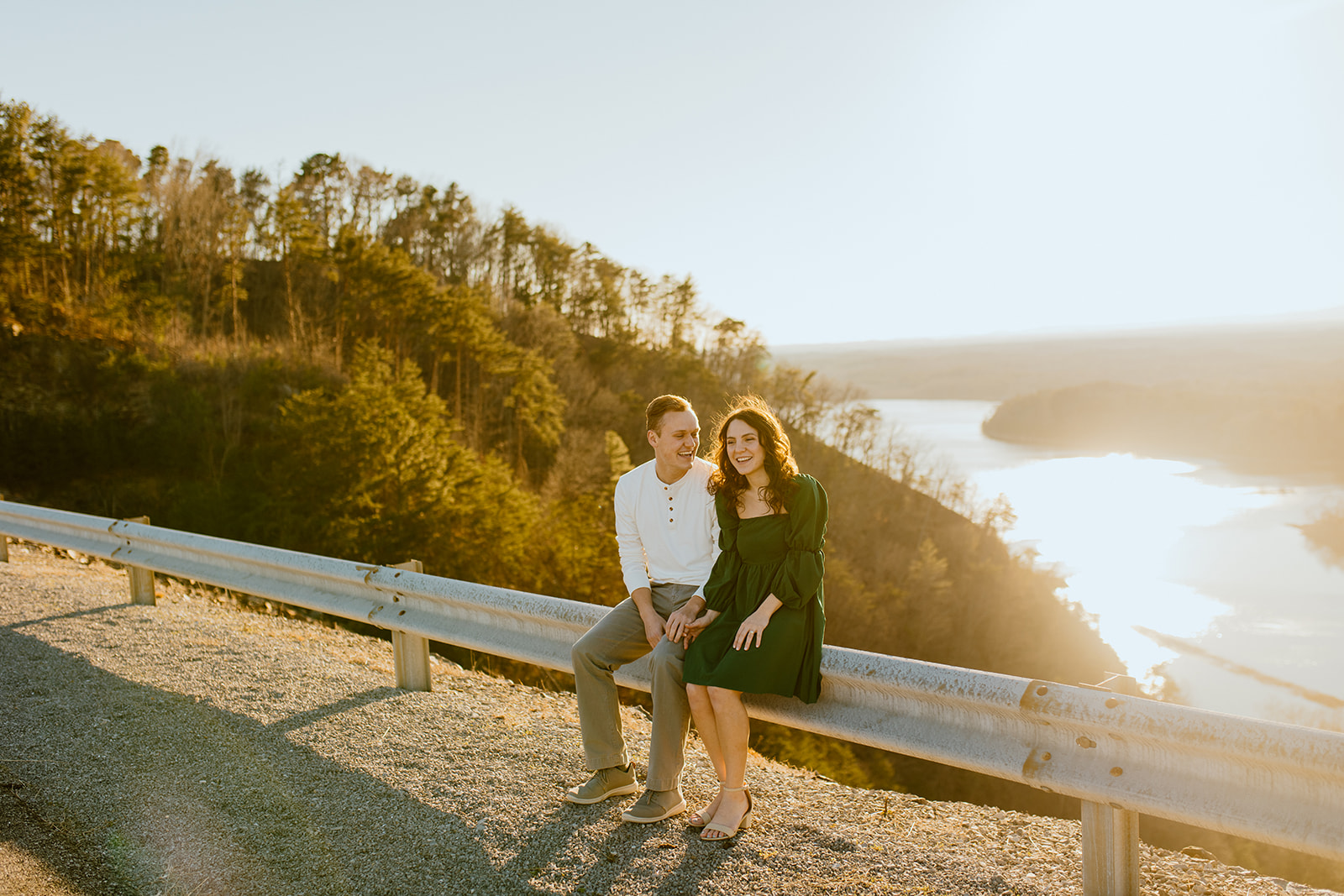 a couple who went up to north georgia to take their engagement photos at carters lake