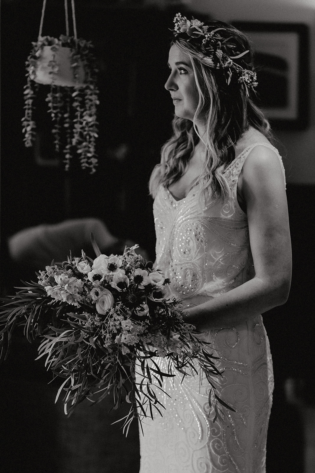 Boho bride with flower crown