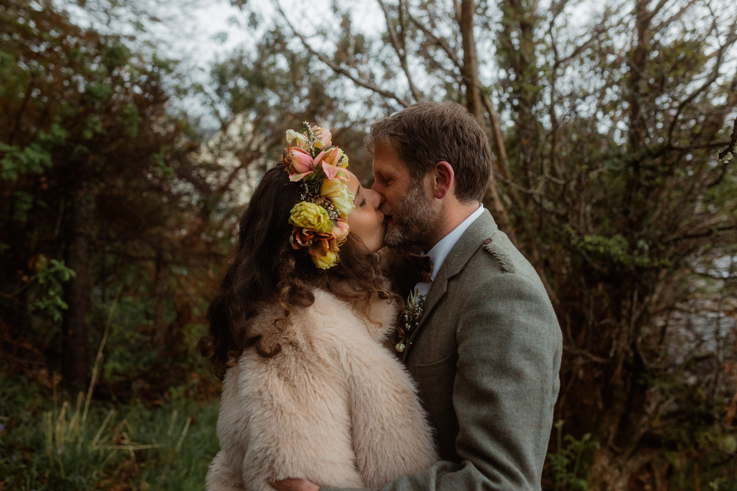 Rebecca and Simon shared an intimate moment after their elopement ceremony at the Isle of Skye, Scotland
