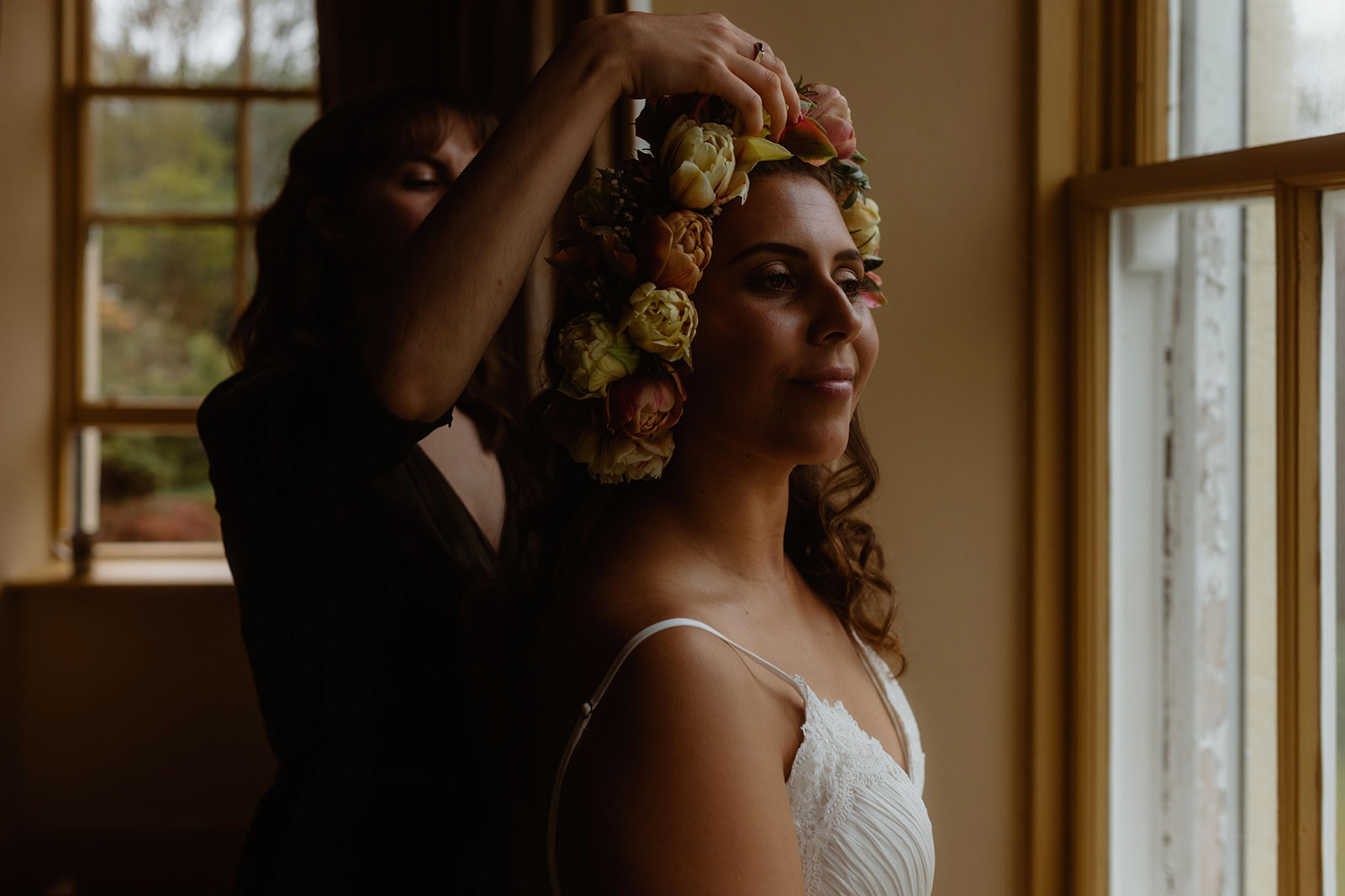 Rebecca's beautiful flower crown for her Isle of Skye elopement ceremony