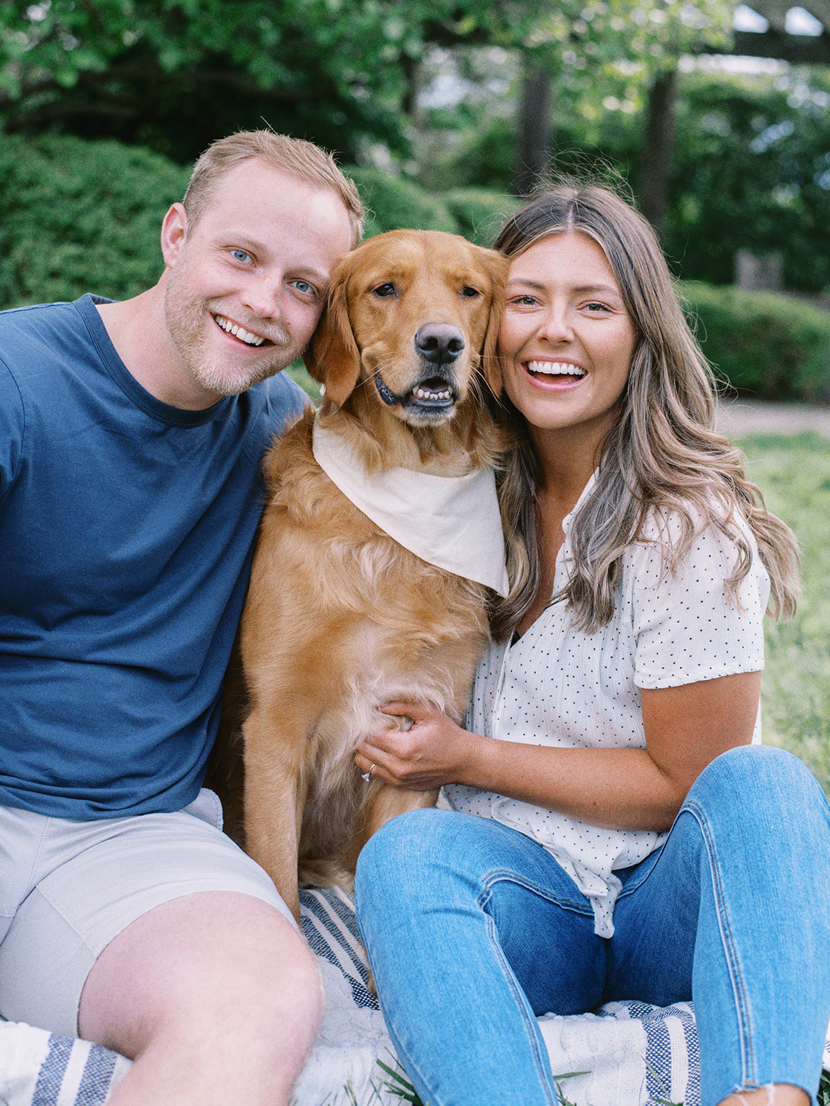 Engagement session with sweet dog, golden retriever