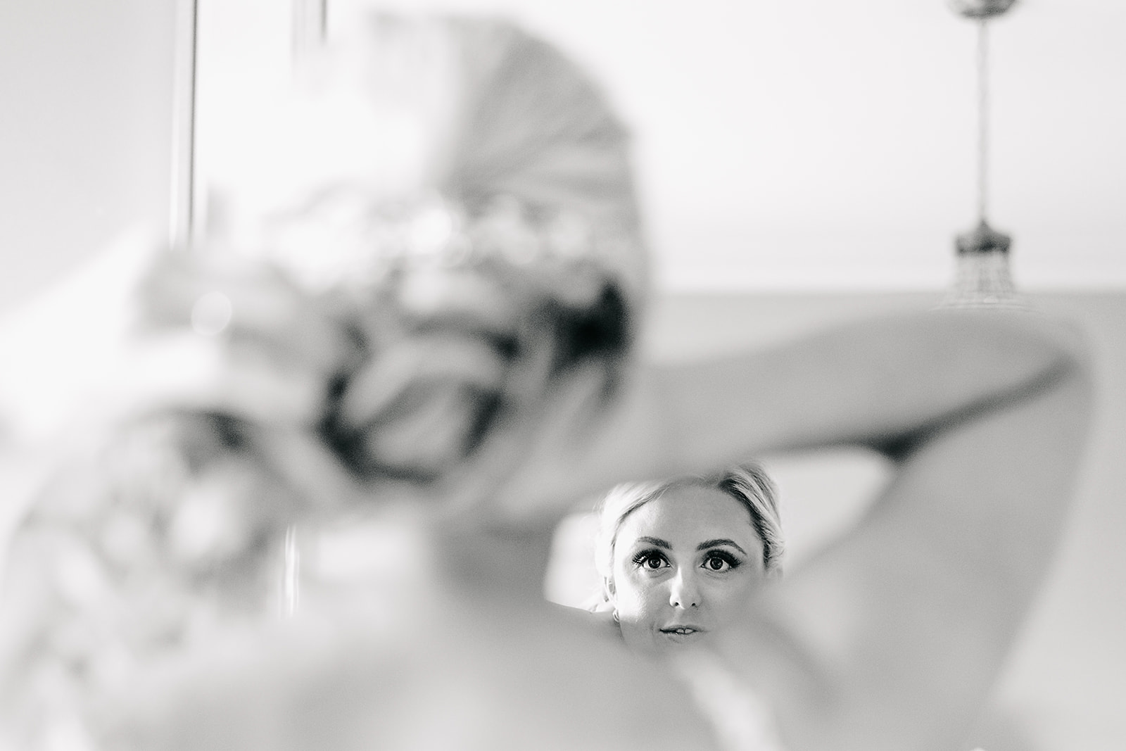 black and white creative portrait of bride at hornington manor yorkshire