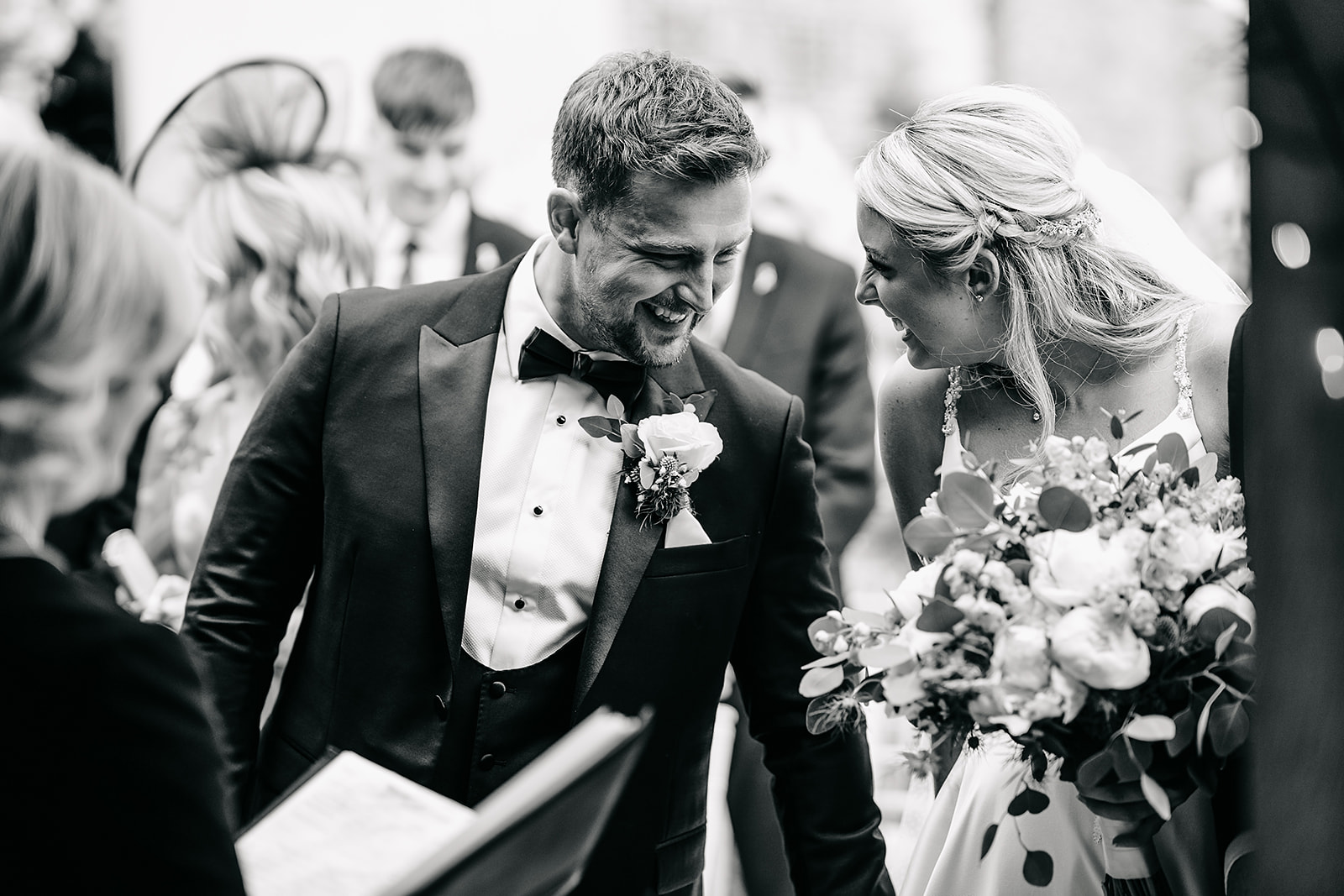 Bride and groom black and white hornington manor 