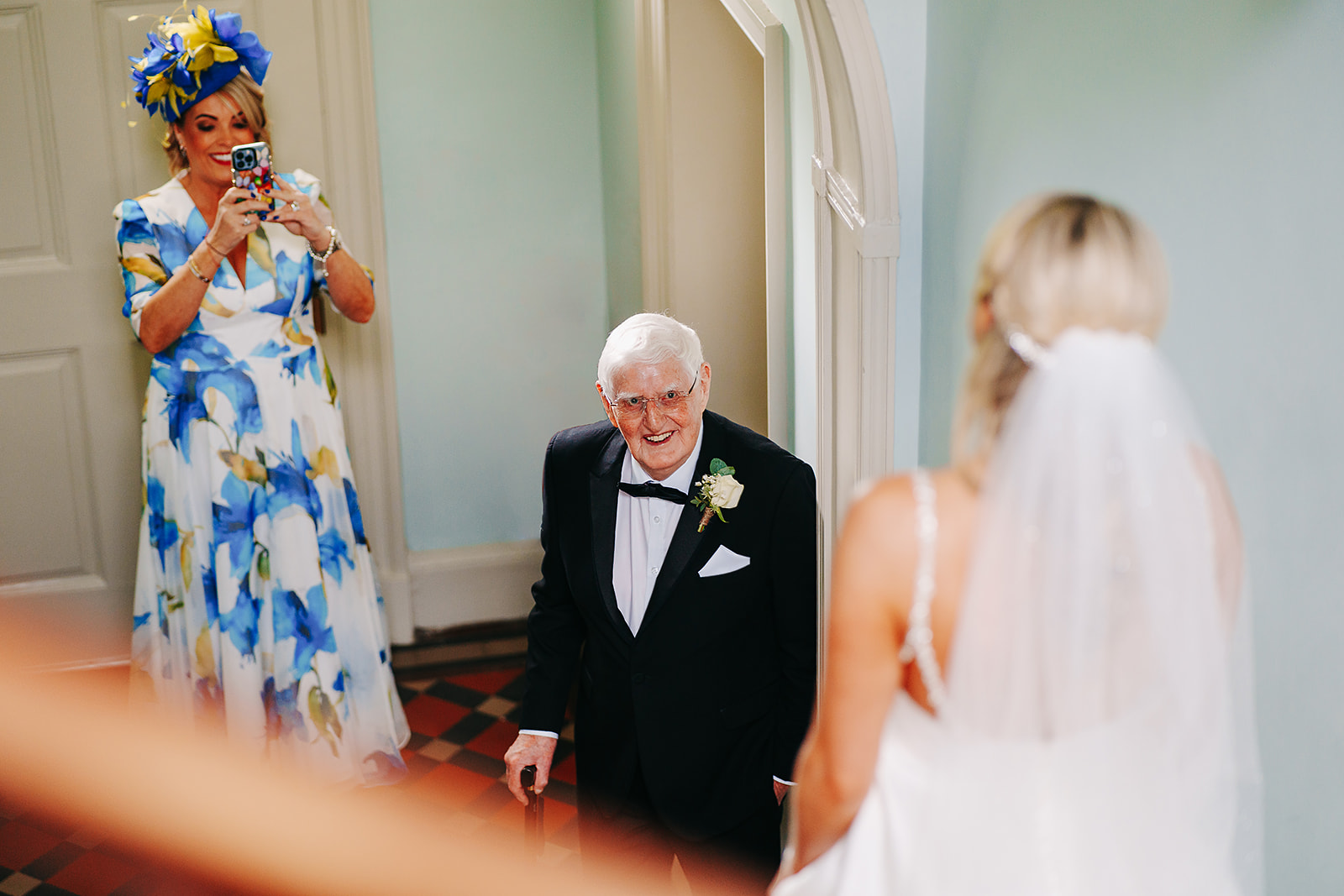 Real moment on wedding day, grandfather sees bride at hornington manor 