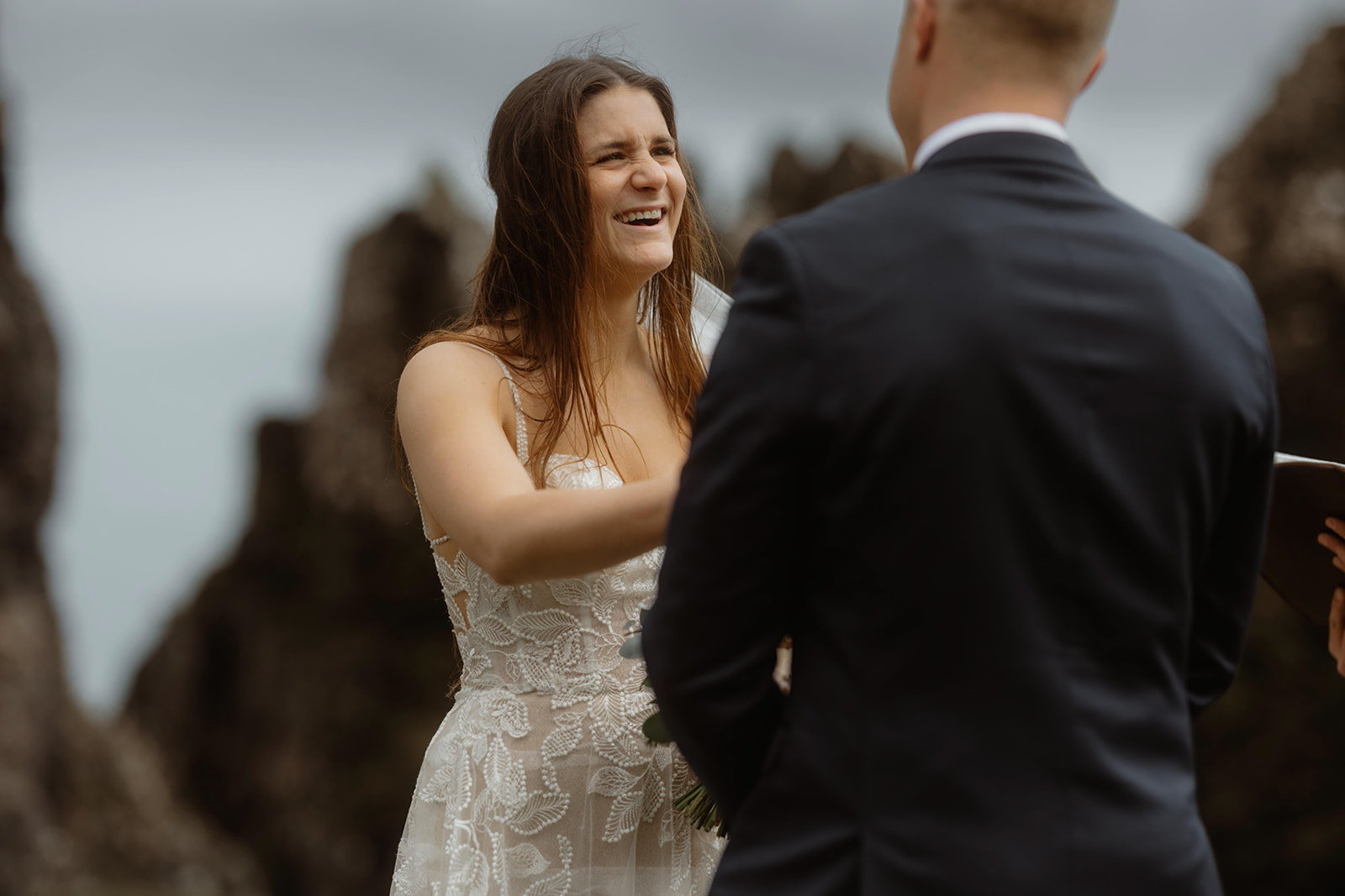 Witness Emma and Matthew's enchanting elopement ceremony amidst the mystical Quiraing, Isle of Skye.