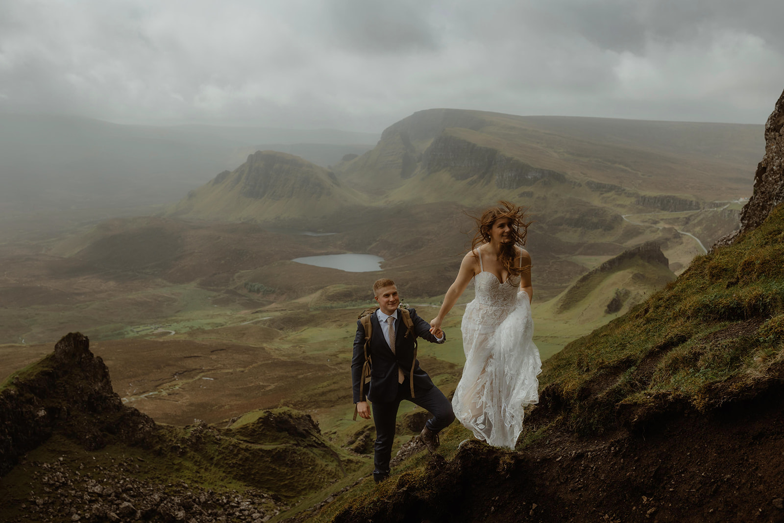 Emma and Matthew had a romantic stroll during their elopement day at the beautiful Quiraing, Isle of Skye