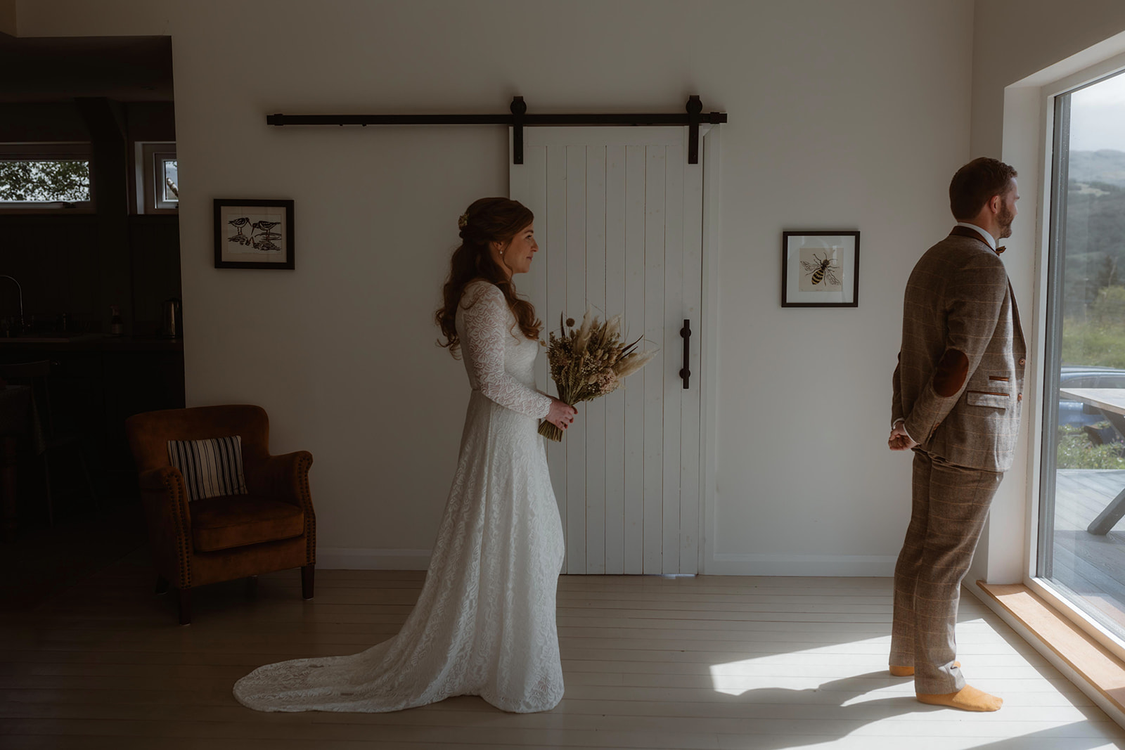 Holly and James share an intimate moment together, as they share their first look on their Glencoe elopement day.