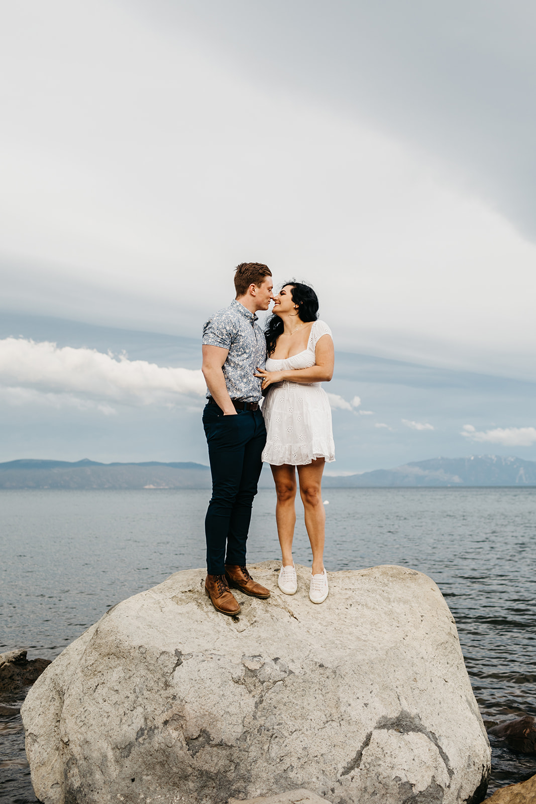 A couple kissing in on lake tahoe's west shore