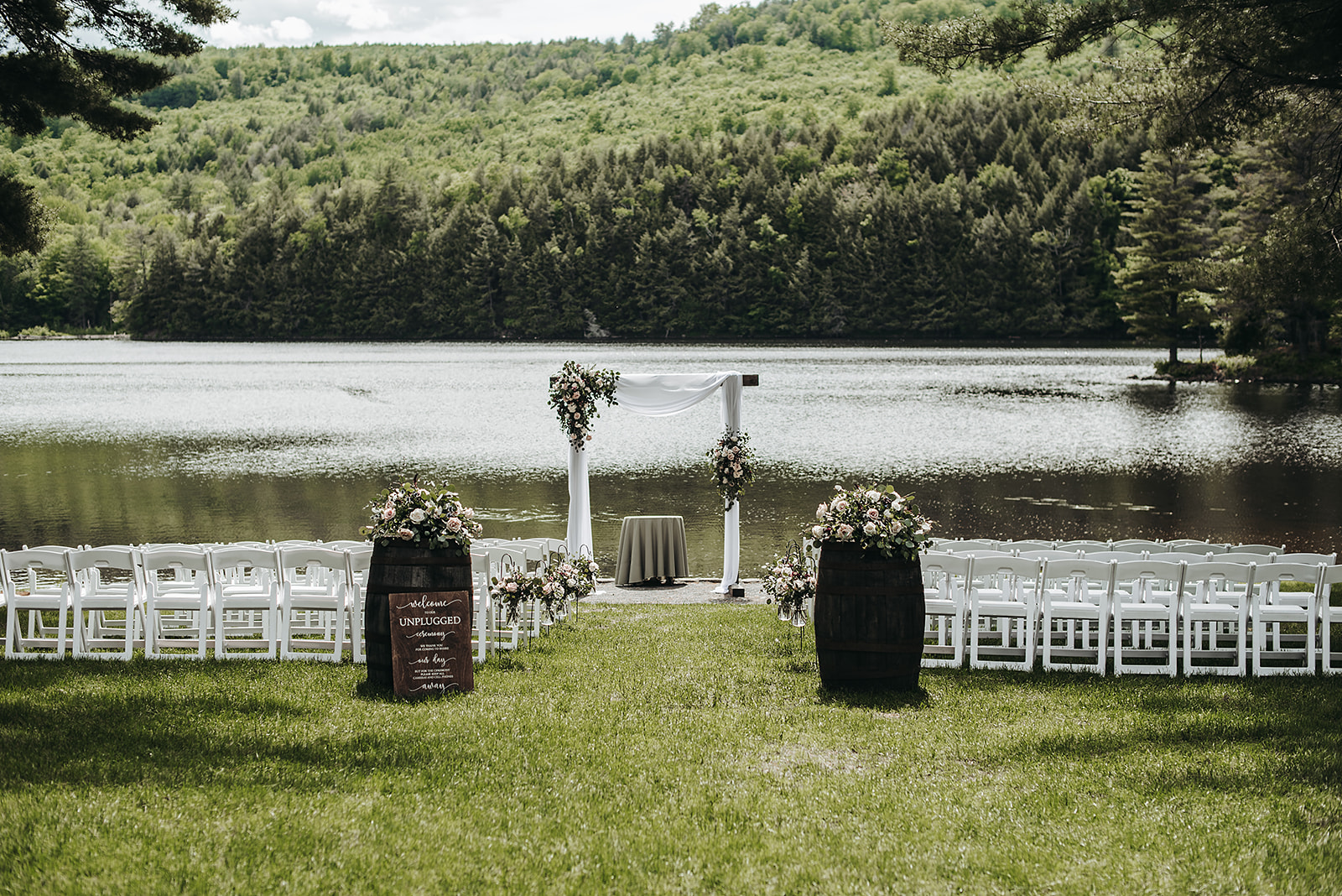 Marissa and Piero's stunning wedding at Maine Lakeside Cabins located in Caratunk, Maine.