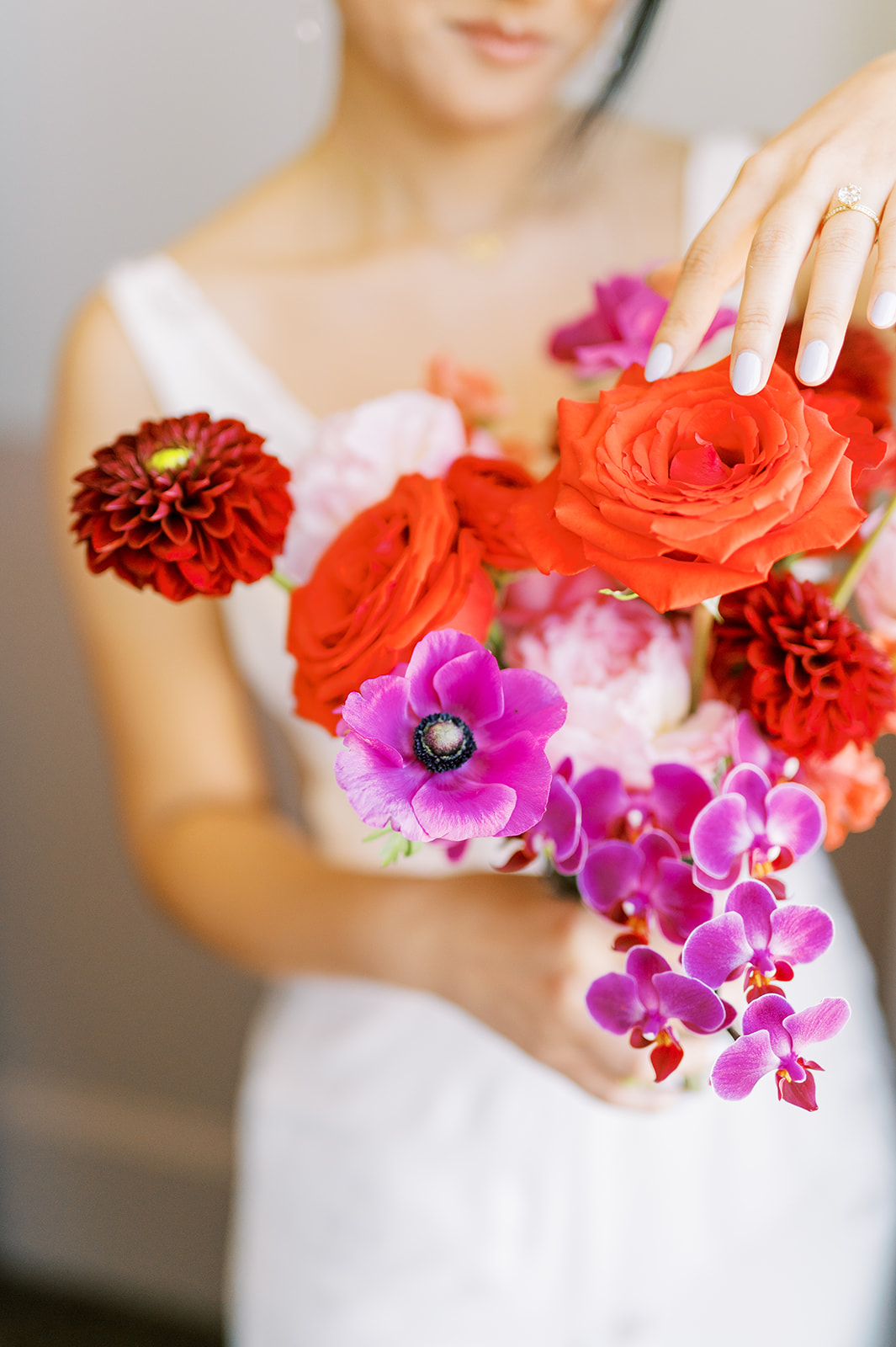 modern bright red and fuchsia bridal bouquet