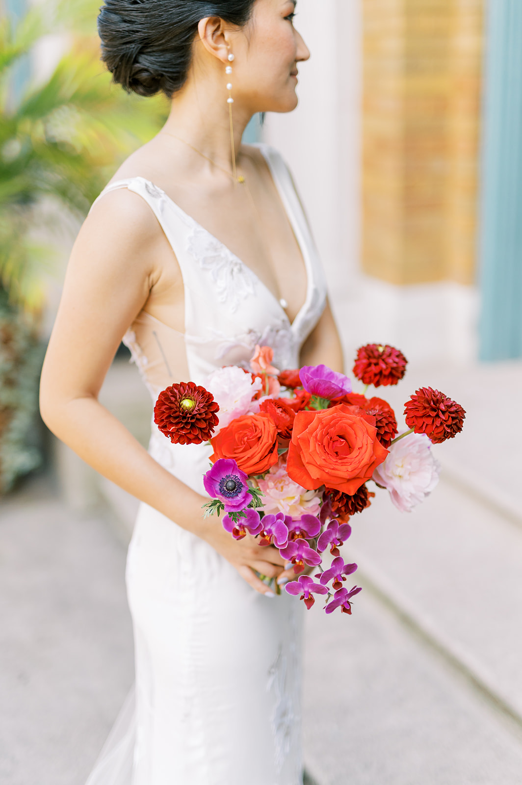 simple and bright red and fuchsia bridal bouquet