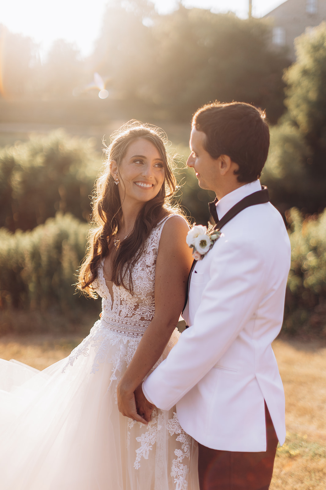 Bride and Groom on their Wedding day at the Mill Cobourg during the golden hour 